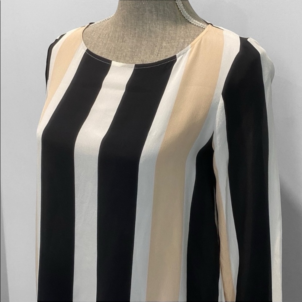 Club Monaco Jaapa Silk Blouse Vertical Stripe Black White Blush Size Small
